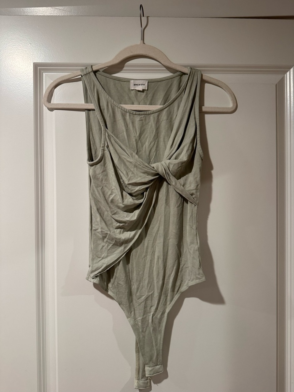 Song of Style Sage Green Twist-Front Sleeveless Bodysuit